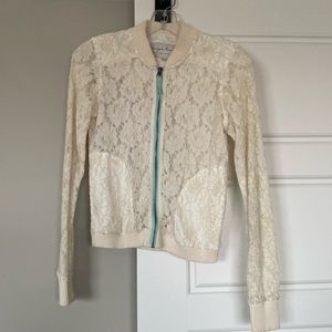 Evy’s Tree Josie Lace Bomber Jacket in Cream